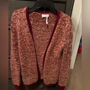 Matilda Jane 435 tween Fuzzy Maroon and Pink Cardigan girls 12 EUC